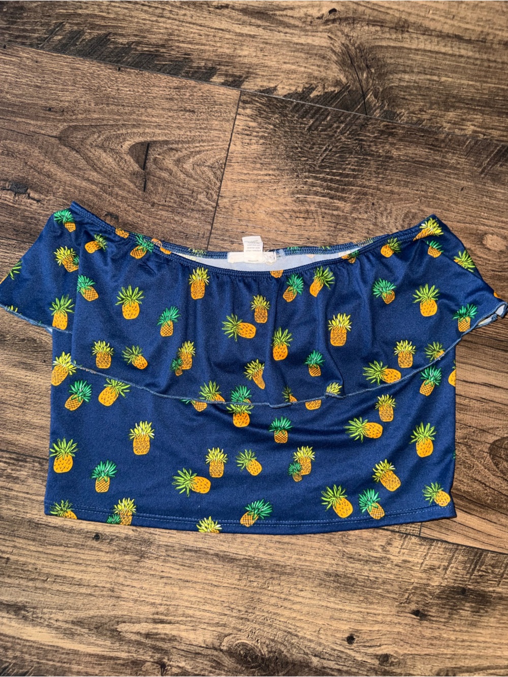 Full Tilt Navy Blue Pineapple Print Off-Shoulder Kids Top